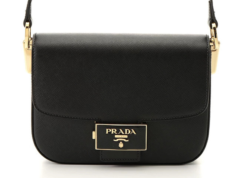 Prada shoulder bag emblem Hobo Saffiano leather black